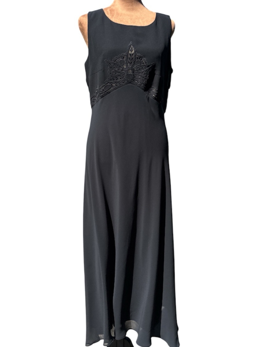 DONNA MORGAN Black Sleeveless Midi Length Party Dress w/Shark Bite Hem Size 8